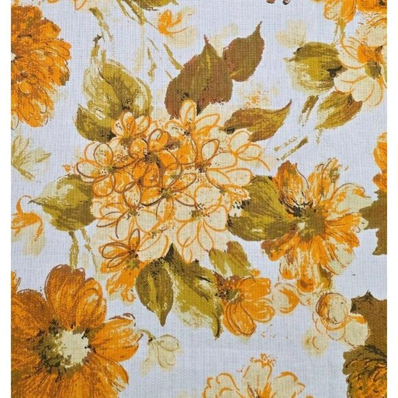 1970s Floral Fabric MCM Flowers Mod Orange Green VAT Upholstery 3 yards 54" VTG - Picture 4 of 11